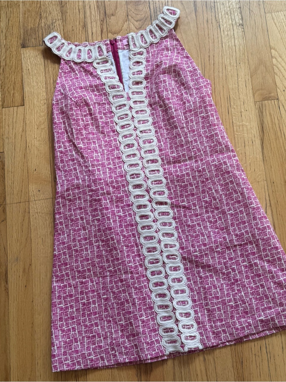 Lilly Pulitzer Pink Geometric Shift Dress with White Trim